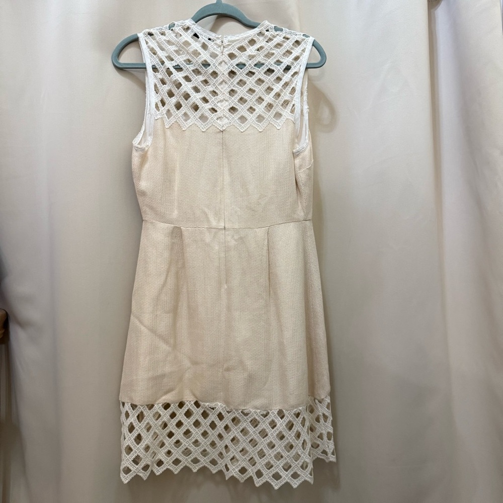 Sandro Paris Rita Linen Cotton Lattice Mini Dress, Cream White, Size 3 (US 8) - Picture 7 of 15